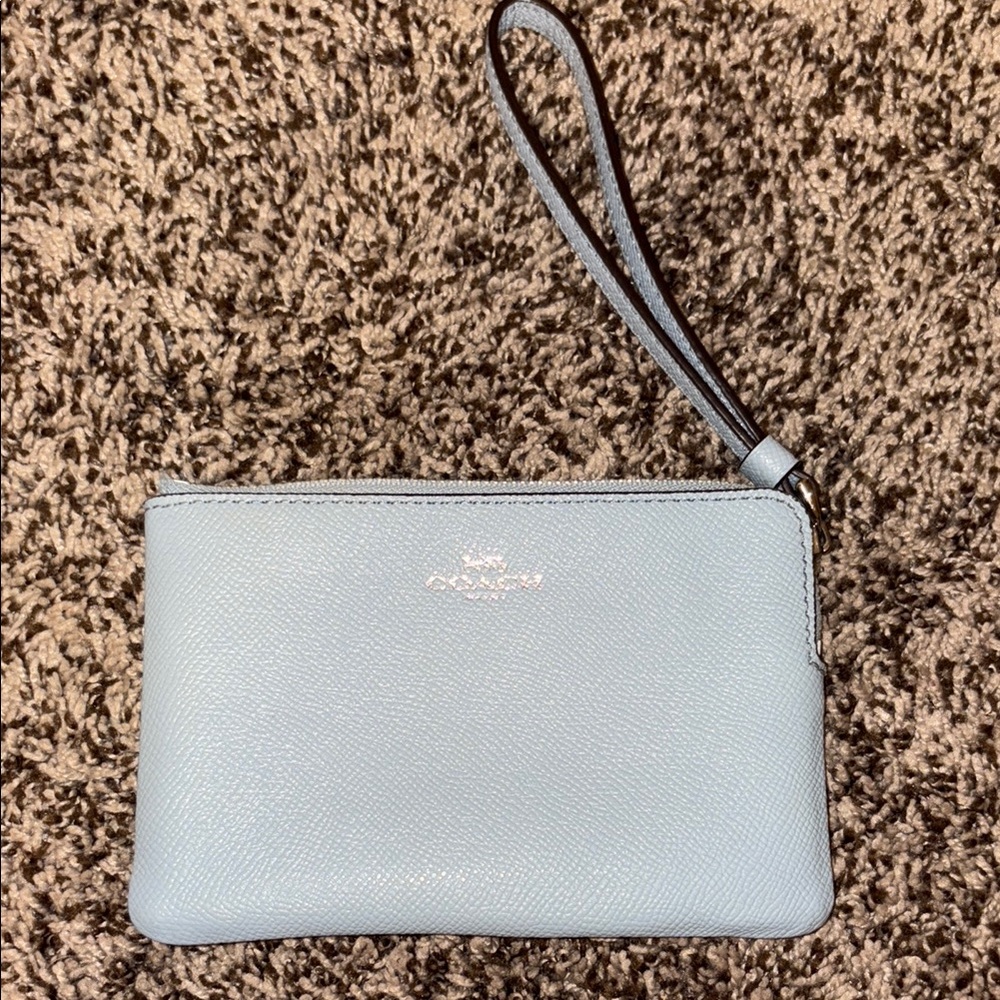 Coach Blue Leather Wristlet Clutch
